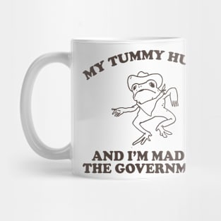 my tummy hurts and i’m mad at the government - funny frog meme, retro frog cartoon Mug